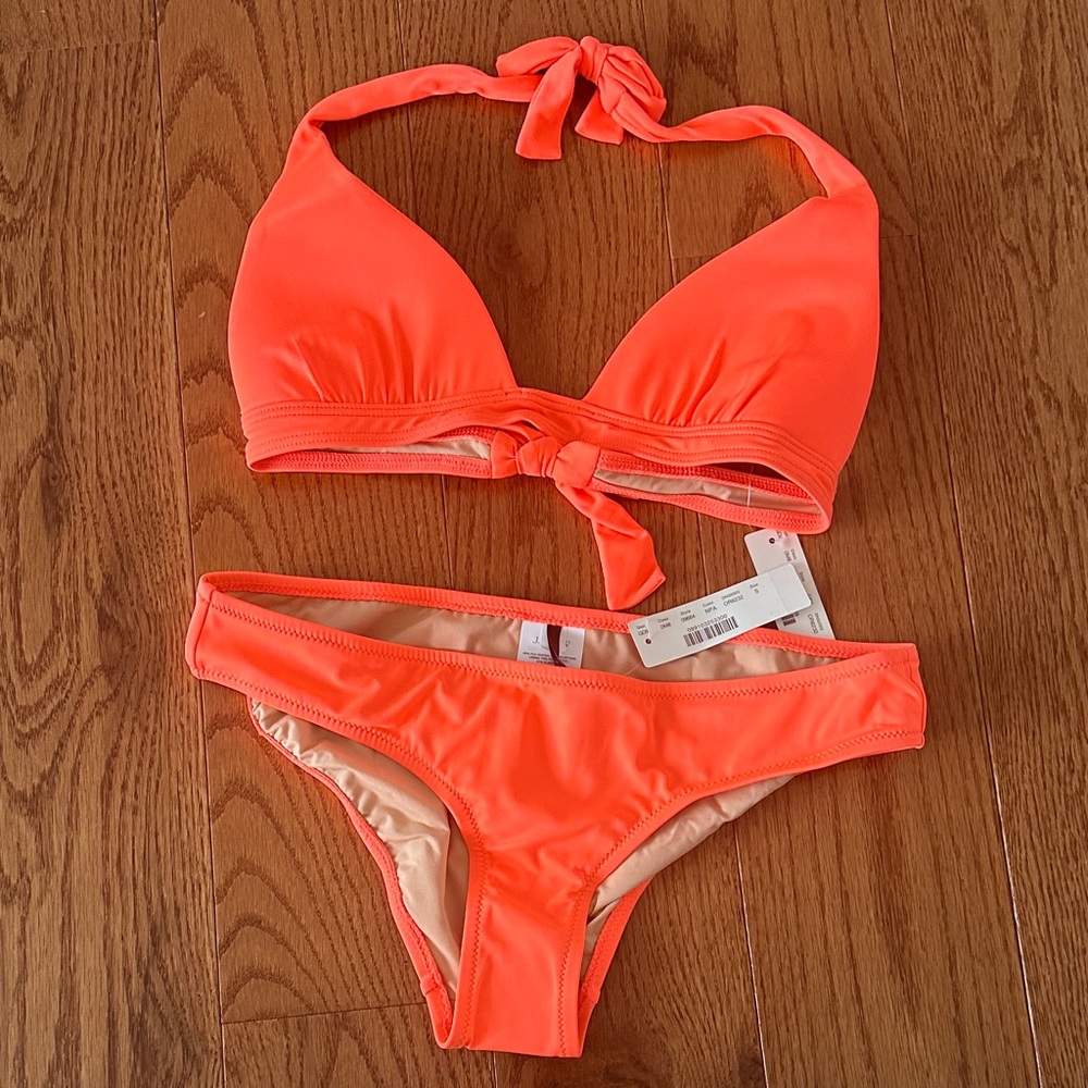 NWT J. Crew Neon Coral Halter Bikini - Small